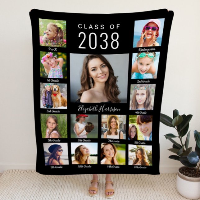 Graduation Through The Years Photo Collage Black Fleece Blanket (Creator Uploaded)