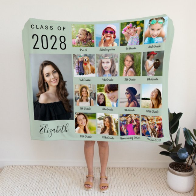 Graduation Through The Years Photo Collage Sage Sherpa Blanket (Creator Uploaded)