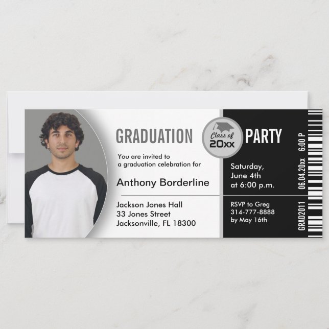 Graduation Ticket Party Invitation TKT313 Black (Front)