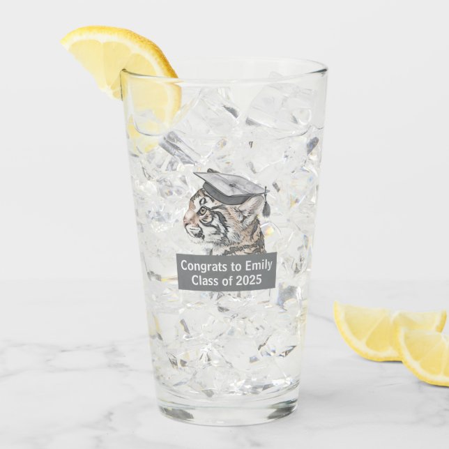 Graduation Tiger Personalised Glass Cup (Front Ice)