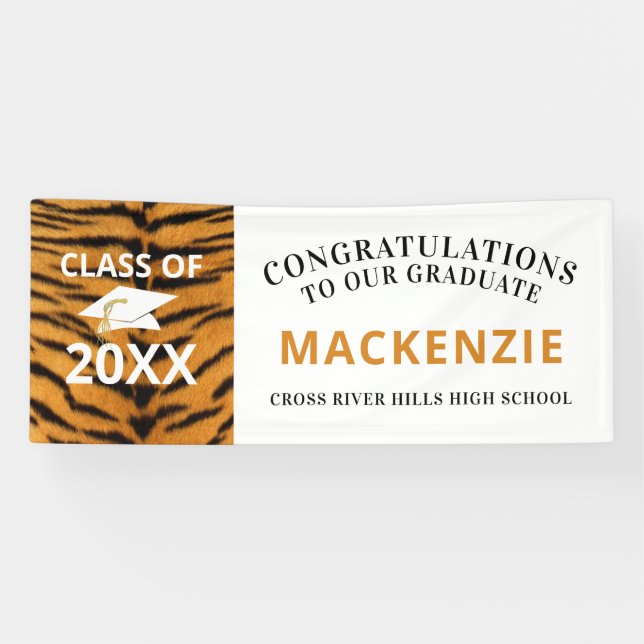 Graduation Tigers Mascot CLASS OF Orange and Black Banner (Horizontal)