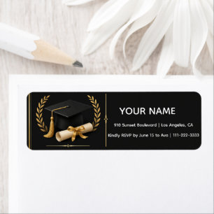 Graduation Title Card – Luxurious Black and Gold Return Address Label