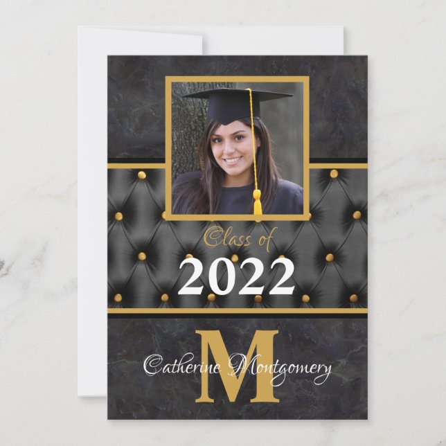 Graduation Traditional Black and Gold Tufted Invit Invitation (Front)