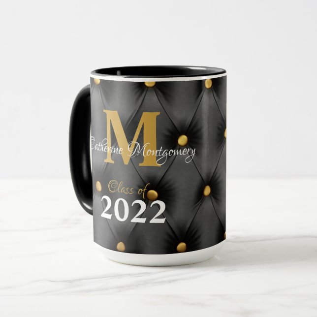 Graduation Traditional Black and Gold Tufted Mug (Front Left)