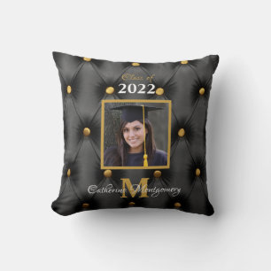 Graduation Traditional Black and Gold Tufted Throw Cushion