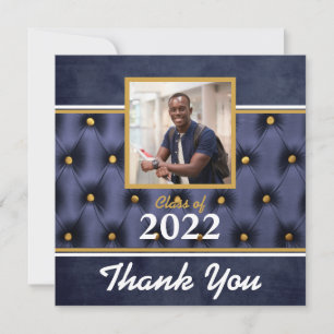 Graduation Traditional Navy Gold Tufted Thank You  Card