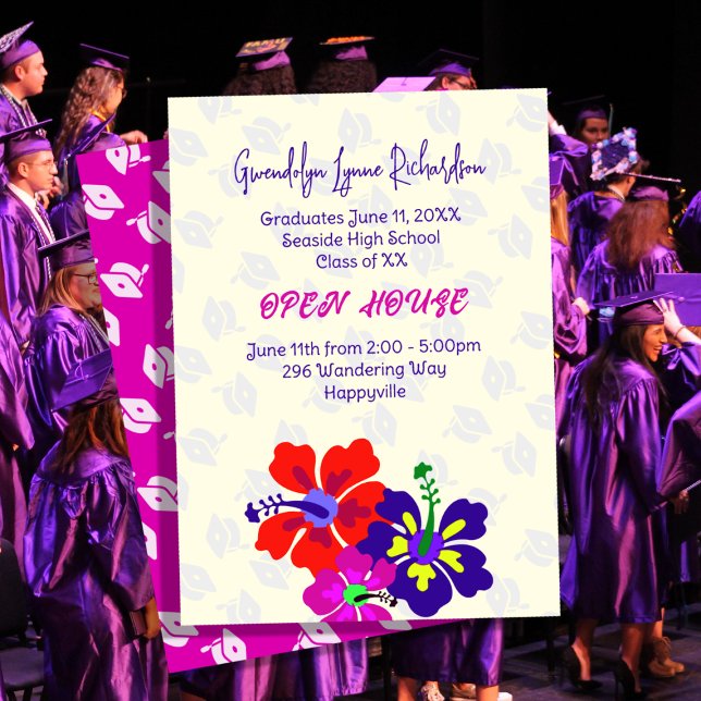 Graduation Tropical Hibiscus Open House Invitation (Creator Uploaded)