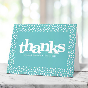 Graduation turquoise bold typography confetti dots thank you card
