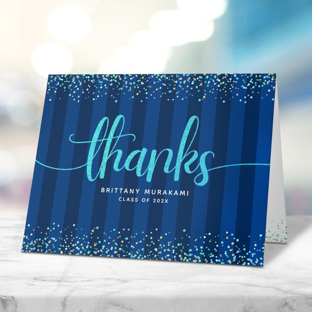 Graduation turquoise script calligraphy navy chic thank you card (Creator Uploaded)