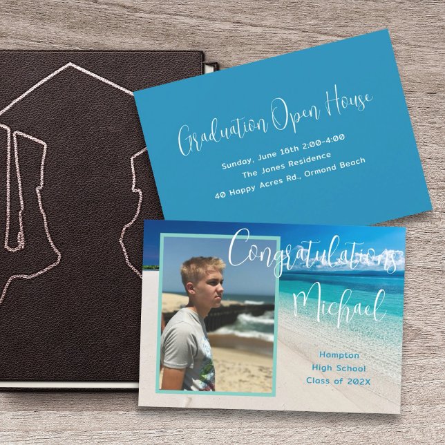 Graduation Unisex Tropical Beach Open House Invitation (Creator Uploaded)