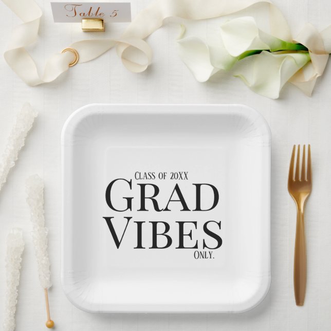  Graduation Vibes Only white/black Paper Plate (Wedding)