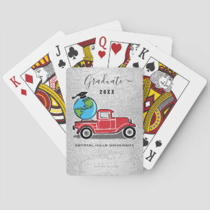 Graduation Vintage Red Truck Grad Cap World Glove Playing Cards