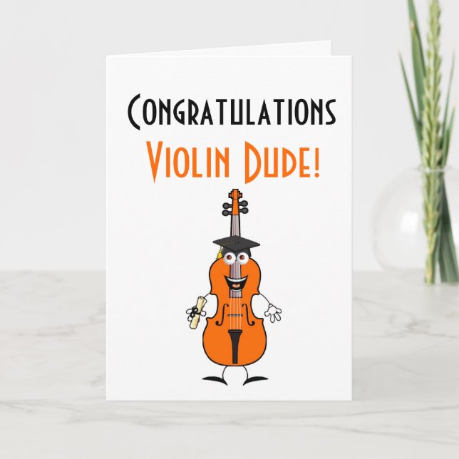 Graduation Violin Dude Card (Orange) (Front)