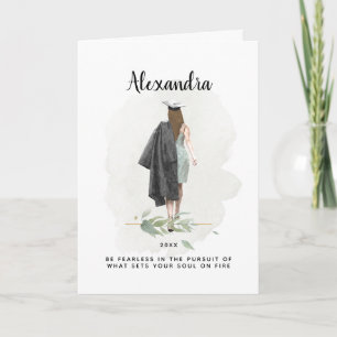 Graduation Watercolor Girl Foliage Inspirational Card
