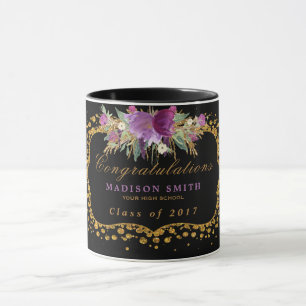 Graduation Watercolor Glitter Flower Gold Confetti Mug
