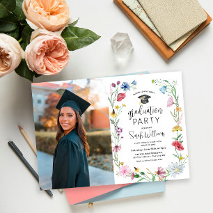 Graduation Watercolor Wildflowers Photo Invitation