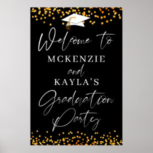 Graduation Welcome 2 Grads Black Orange Script Poster