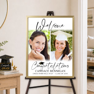 Graduation Welcome 2 Photos Script Congratulations Poster