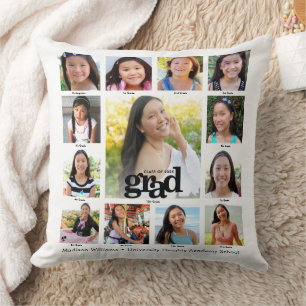 Graduation White Black K–12 Modern Photo Collage Cushion