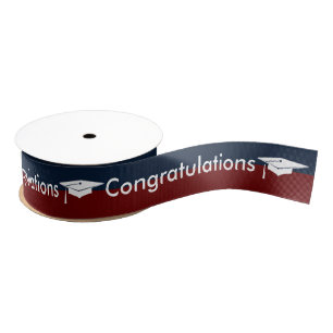 Graduation White Cap Red Blue School Colours Grosgrain Ribbon