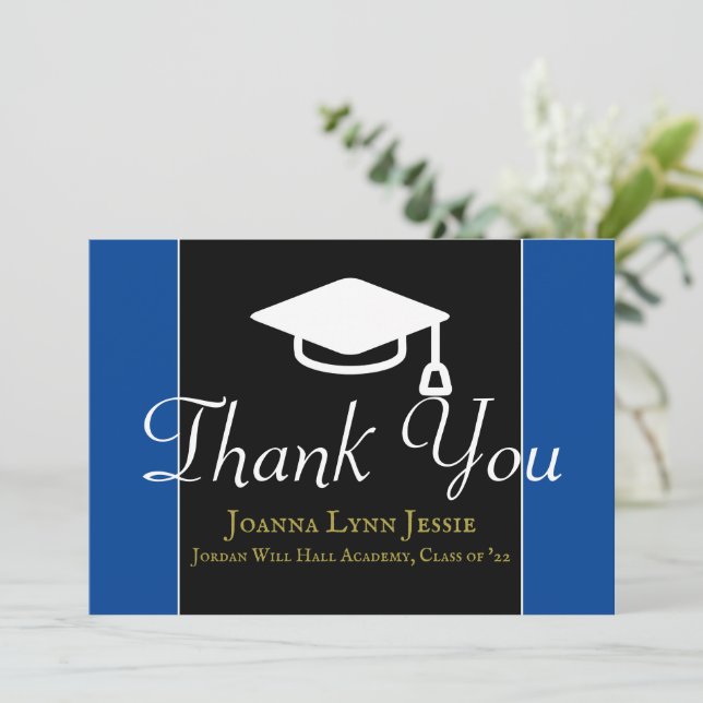Graduation white Cap Thanks Script Maroon  Thank You Card (Standing Front)