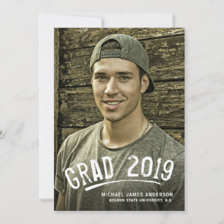 Graduation White Grunge Lettered Photo Announcment Announcement