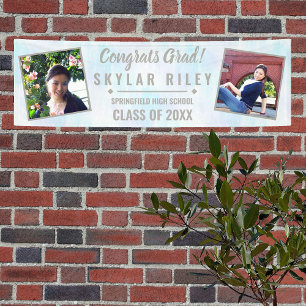 Graduation White Opal 2 Photo Congrats Grad Banner