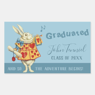 Graduation White Rabbit blows trumpet CC1138 Rectangular Sticker