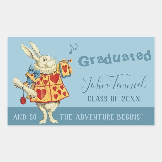 Graduation White Rabbit blows trumpet CC1138 Rectangular Sticker (Front)
