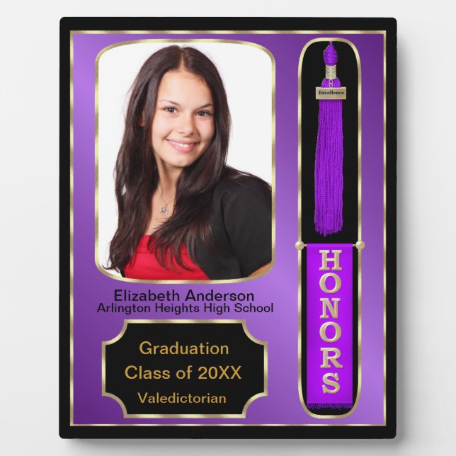 Graduation With Honours Photo Plaque Purple (Front)