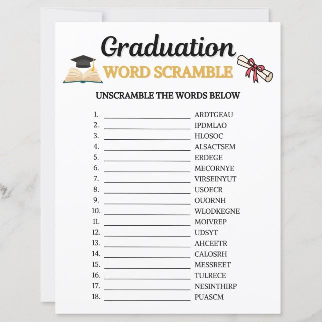 Graduation Word Scramble Game (Front)
