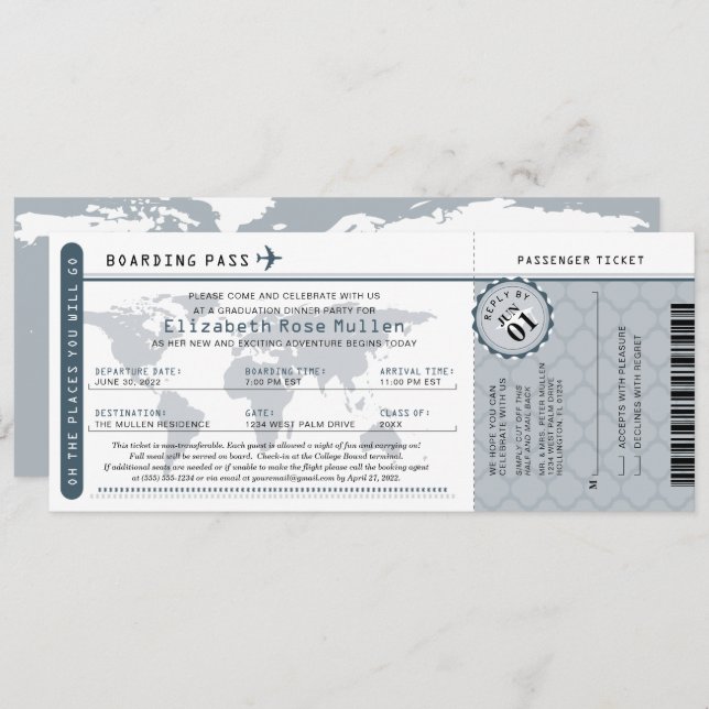  Graduation World Traveller Boarding Pass Invitati Invitation (Front/Back)
