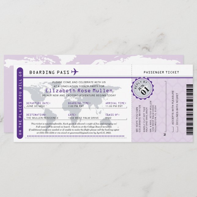  Graduation World Traveller Boarding Pass Invitati Invitation (Front/Back)