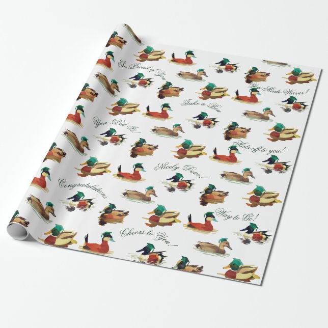 Graduation Wrapping Paper Ducks in Caps (Unrolled)