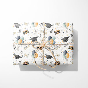 Graduation Wrapping Paper Neutral Balloon Diploma
