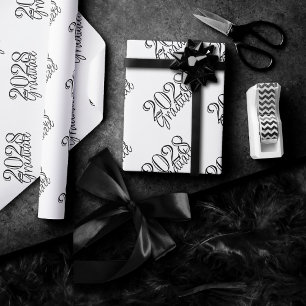 Graduation Year Basic Black on White Celebration Wrapping Paper