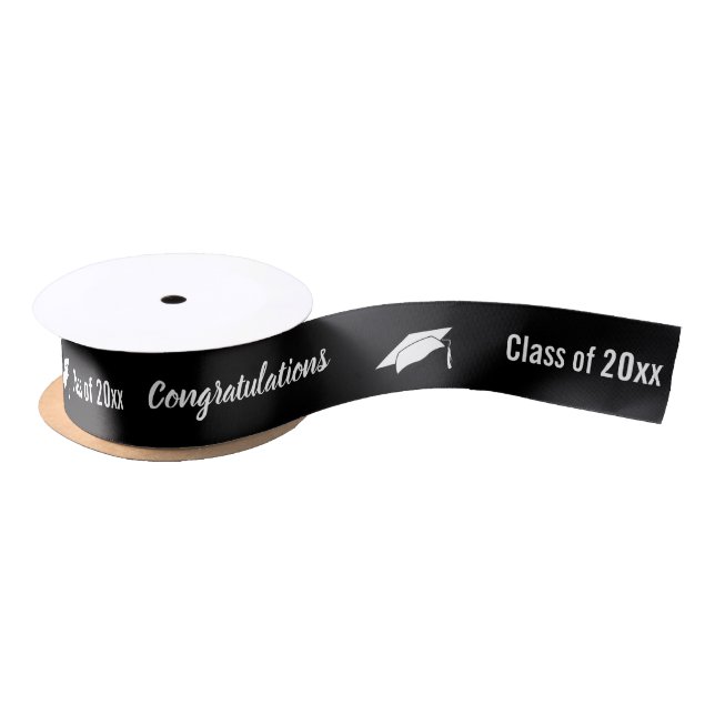 Graduation Year Black and White Congratulations Satin Ribbon (Spool)