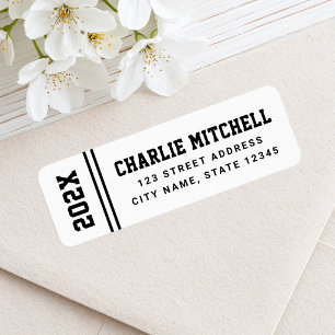 Graduation year college font white return address label