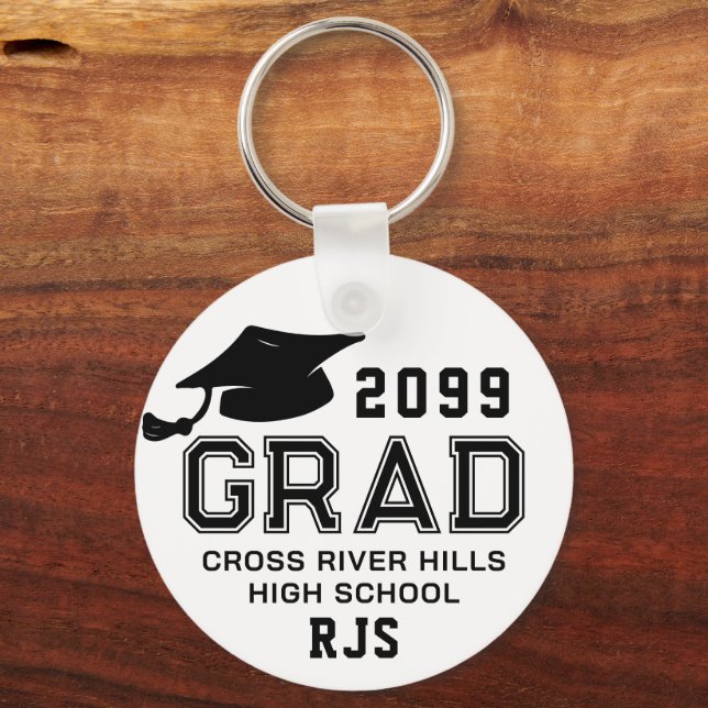 Graduation Year GRAD Cap Personalised Custom Colou Key Ring (Front)