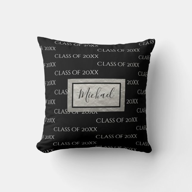 Graduation Year Name Class of Script Black White Cushion (Front)