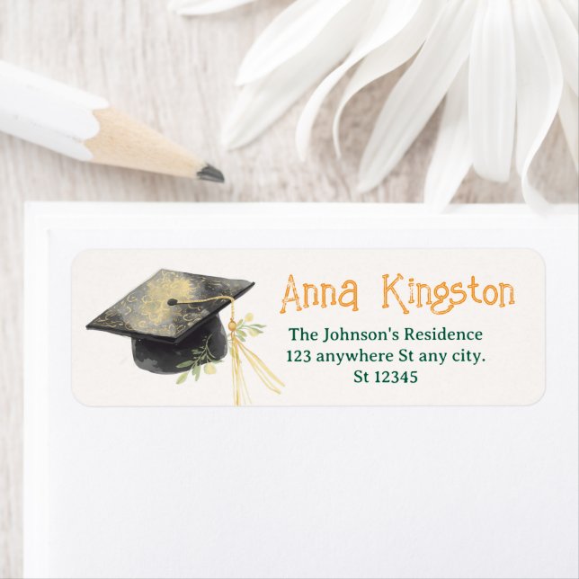 Graduation Yellow Elegant Return Address Labels (Insitu)
