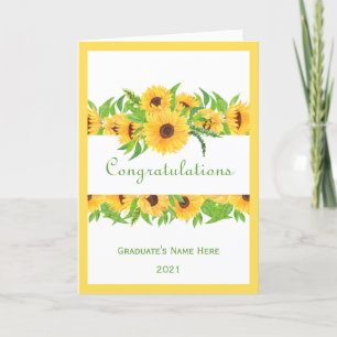 Graduation Yellow Floral Name Year Congratulations Card