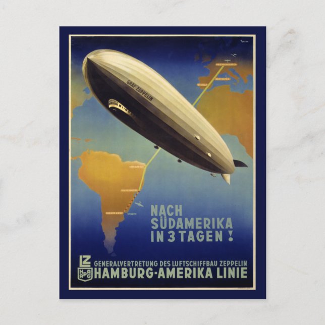 Graf Zeppelin Vintage Poster Restored Postcard (Front)