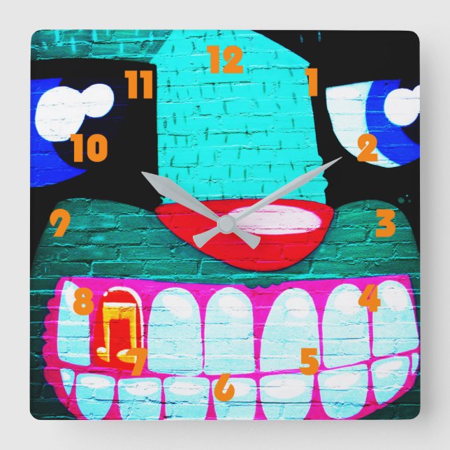 Graffiti 20 Fat Orange Numbers wcm arc3 Square Wall Clock (Front)