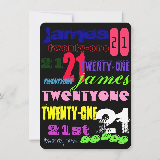 Graffiti 21st on Black Invitation (Front)