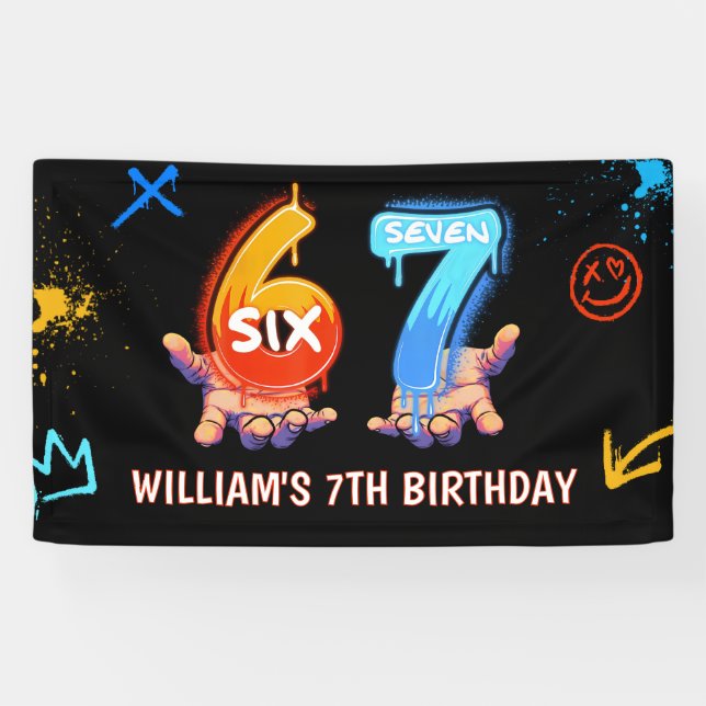 Graffiti 6 7 Meme Trend Six Seven Birthday Party Banner (Horizontal)