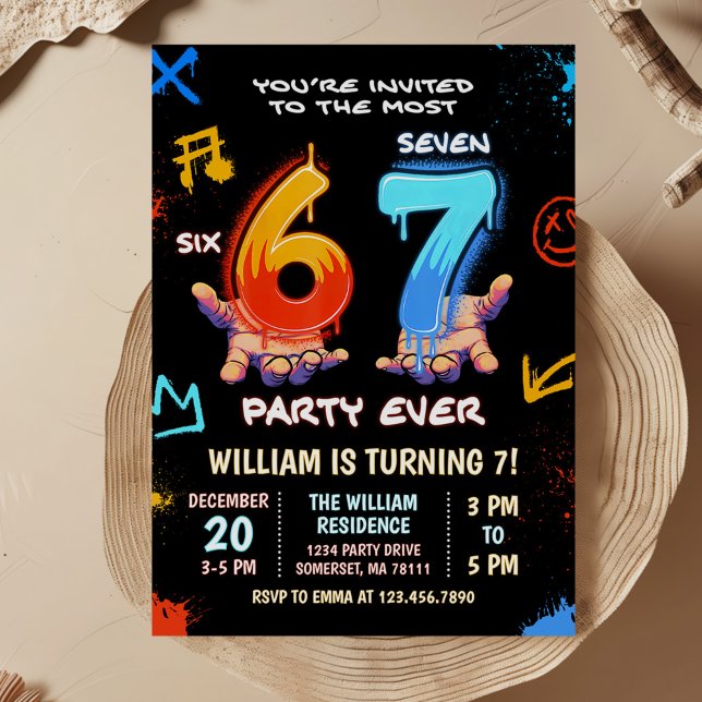 Graffiti 6 7 Meme Trend Six Seven Birthday Party Invitation (Creator Uploaded)