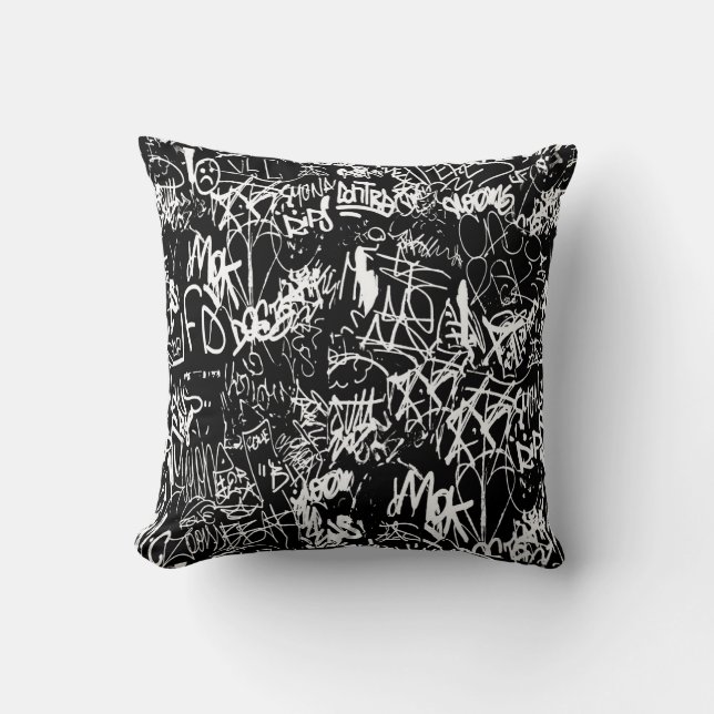 Graffiti Abstract Collage Print Pattern Cushion (Front)