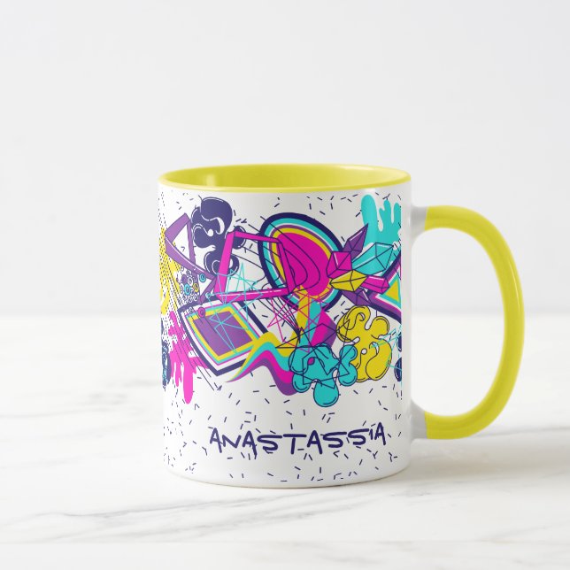 Graffiti abstract colourful pattern with your NAME Mug (Right)