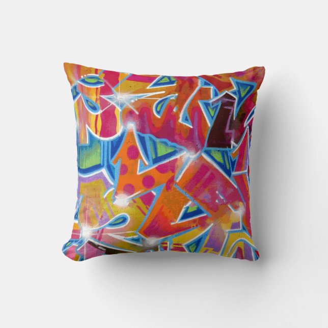 Graffiti Abstract Design Throw Pillow (Reds) (Front)